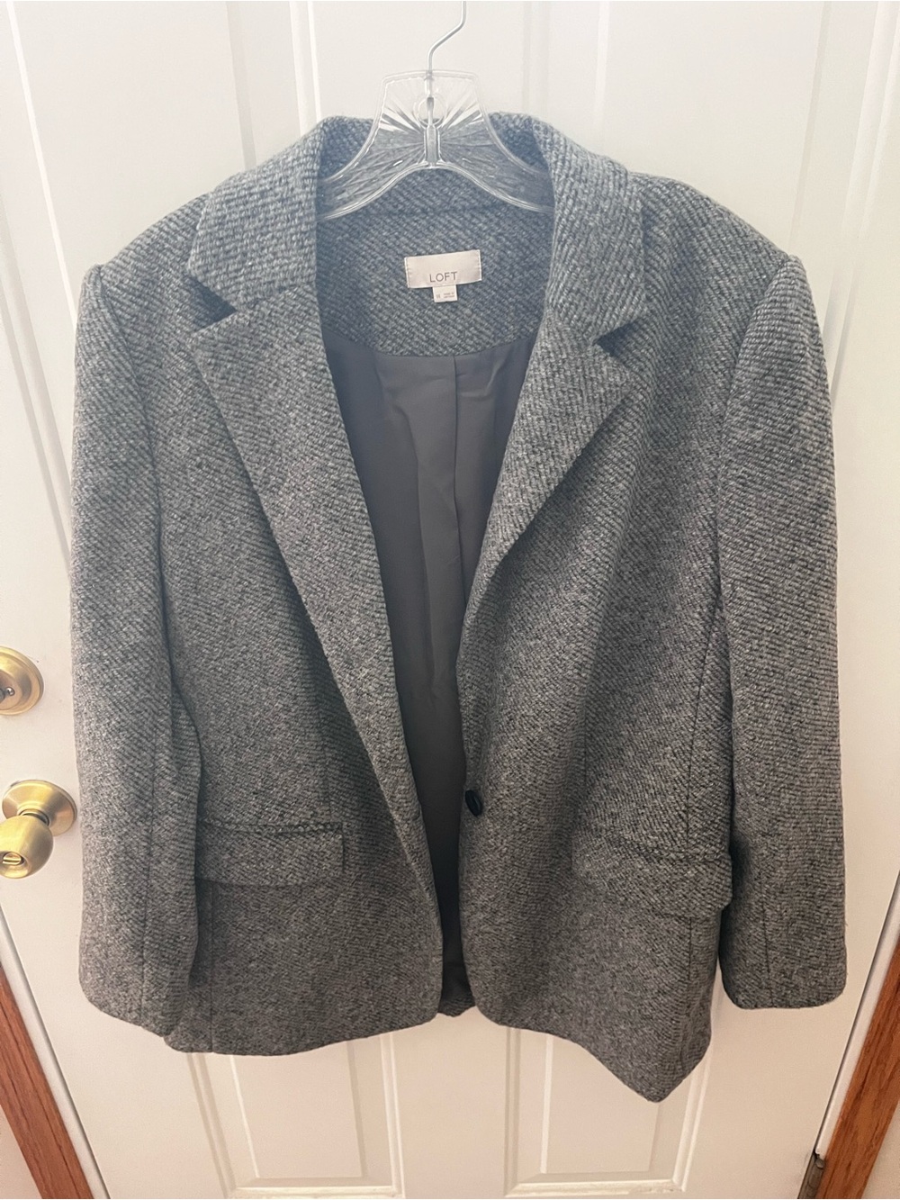LOFT Gray Textured Tweed Look Blazer Jacket Size 14